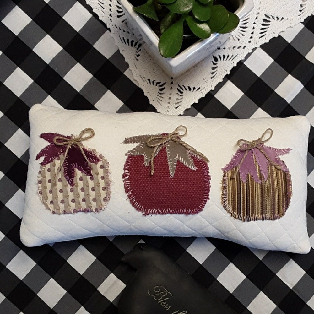 Fall Pumpkin Pillow Quilted Handsewn Appliques
